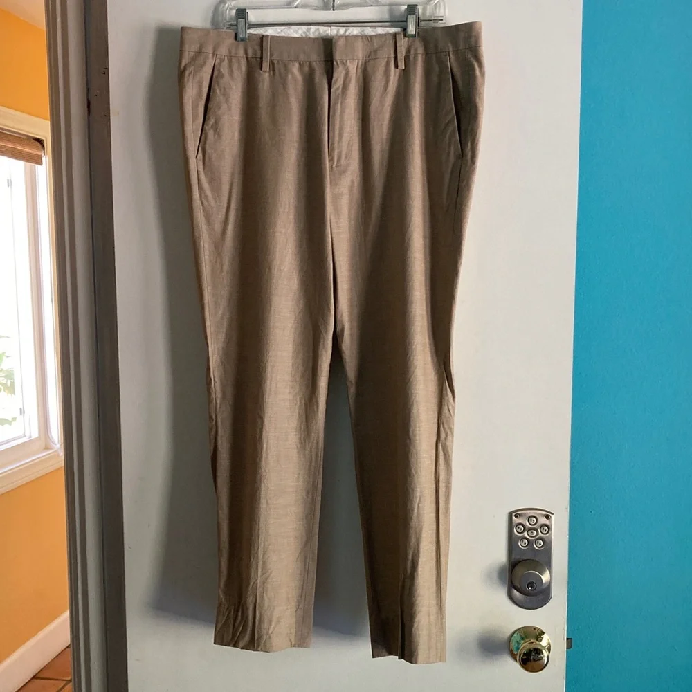 Bonobos Slim Fit Trousers Mens Size 34 X 30 Tan Cotton Dress Pants Summer Casual